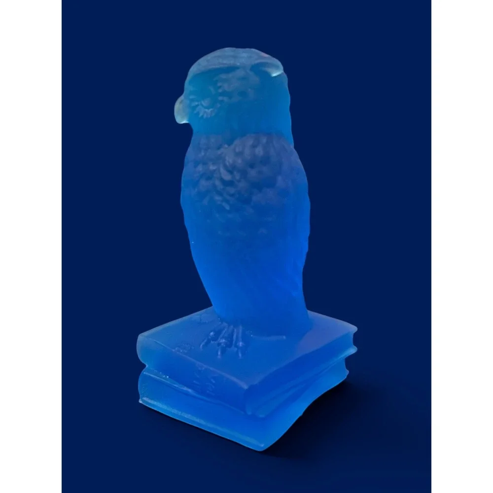 Vintage Westmoreland Satin Cobalt Blue Owl on Books Figurine Art Glass